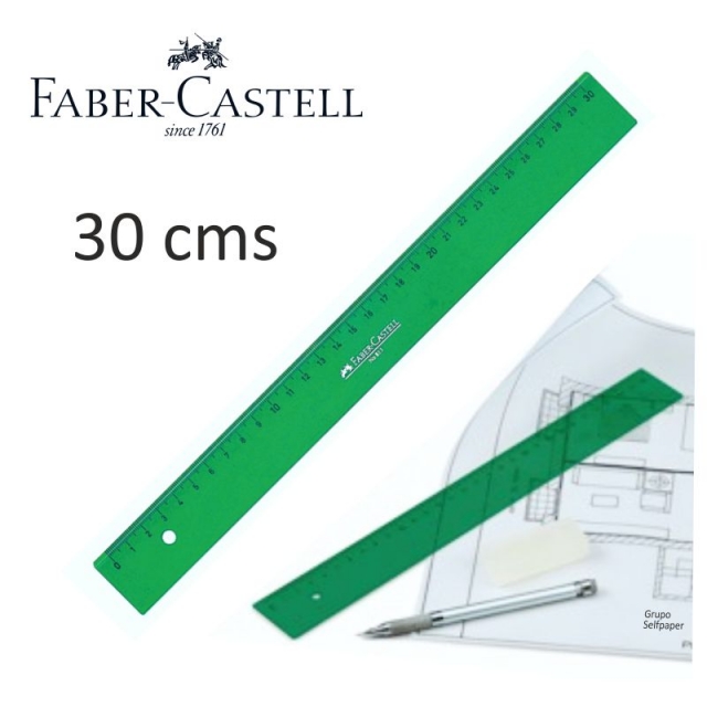 regla faber castell 30 cms, verde, graduada, tcni