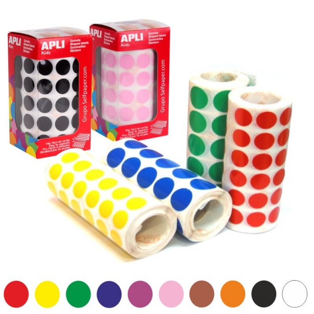 rollo gomets apli circulos 15 mm adhesivos colores