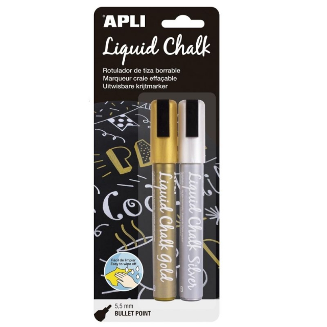 Comprar Rotuladores Tiza Liquida Apli Oro Plata metalizados Pack 2