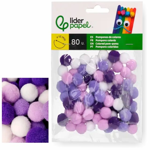 Comprar Pompones de colores tonos lilas violetas para manualidades.