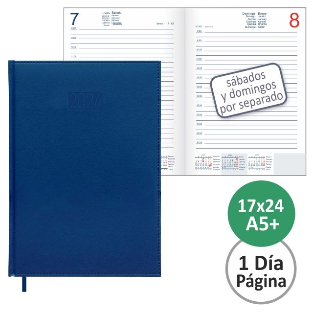 Comprar Agenda 17x24 cm 2024 simil piel, día página, Creta azul