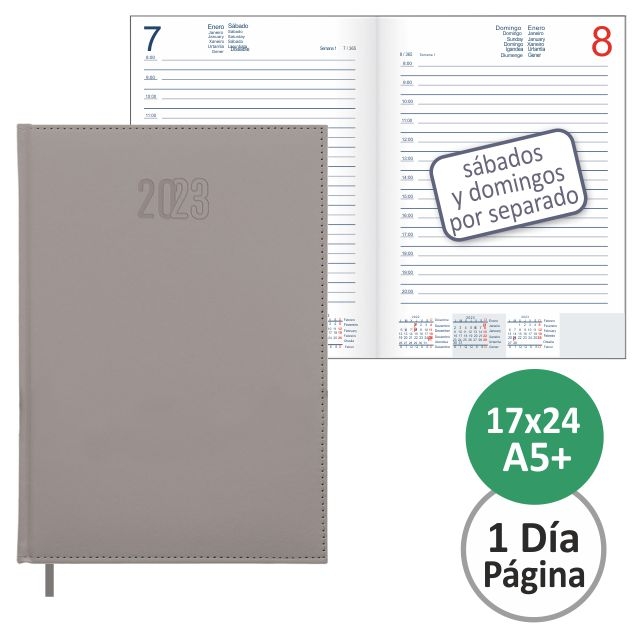 Comprar Agenda 17x24 cm 2023 polipiel, día página, Creta gris