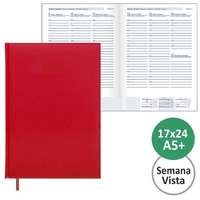 Comprar Agenda 17x24 Semana Vista, polipiel, Creta, color rojo 2024
