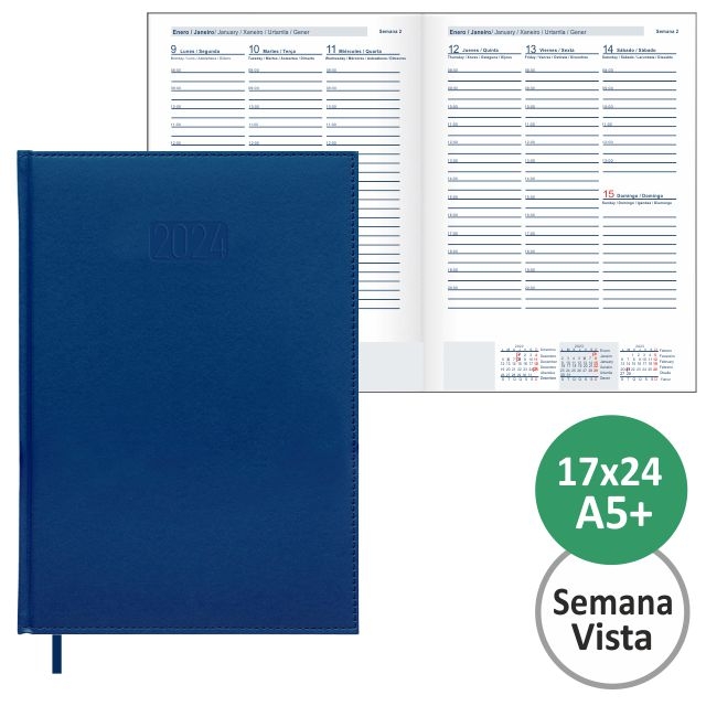 Comprar Agenda 17x24 Cm 2024 Semana Vista, simil piel, Creta azul