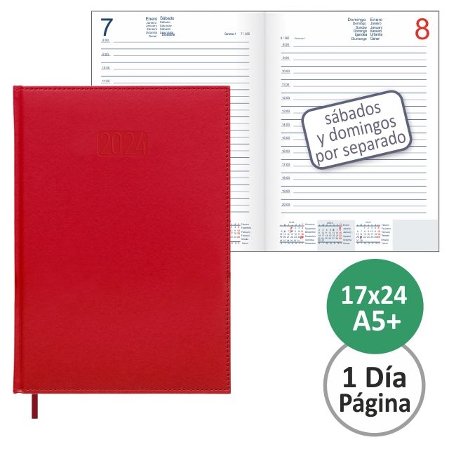 Comprar Agenda encuadernada 17x24, simil piel día página creta 2024