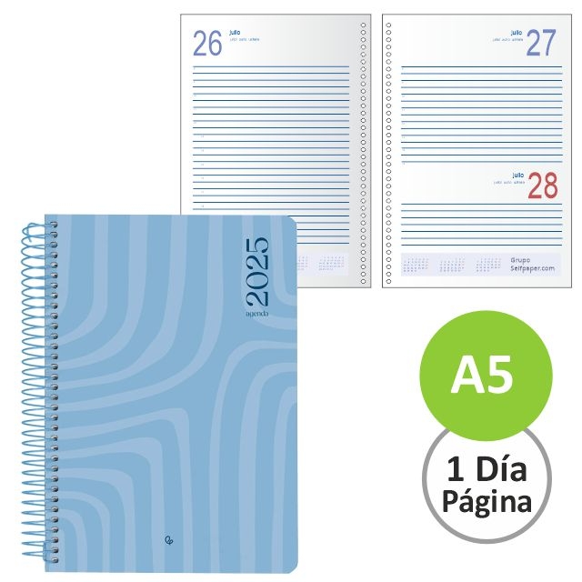 Comprar Agenda diaria espiral metalico 2025, dia pagina azul A5