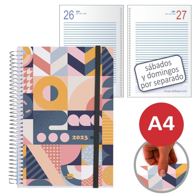 Comprar Agenda Din A4 folio 2023 espiral gusanillo Tinos dia página