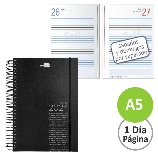 agenda olbia dia pagina espiral gomas negro