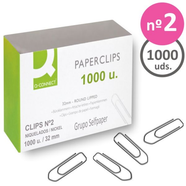 Comprar Caja de 1000 clips Nº 2 - 32 mm, niquelados, envase Ahorro