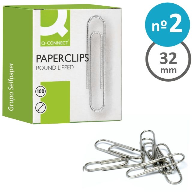 Clips niquelados numero 2 - 32 mm caja 100 uds. Self-Office