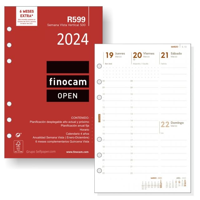 finocam open r599, recambio agenda semana vista 20