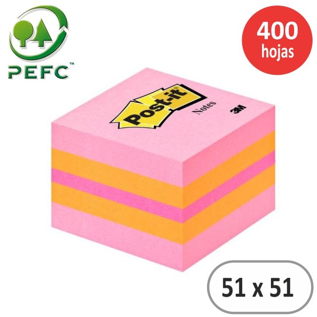 Comprar Minicubo notas adhesivas Post-it 51x51 colores fresa 400 hjs