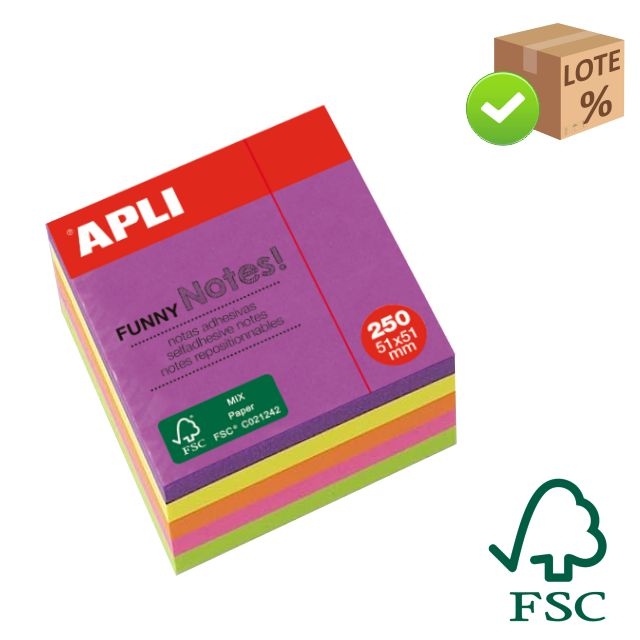 Comprar Notas adhesivas apli 51x51 mini 250h surtidas colores neón