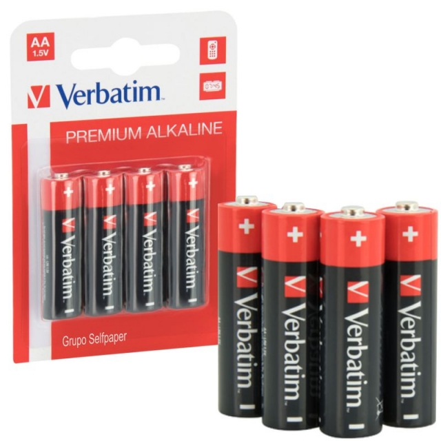 Comprar Pilas Alcalinas AA LR6 - Verbatim Premium - Pack 4 alkalinas