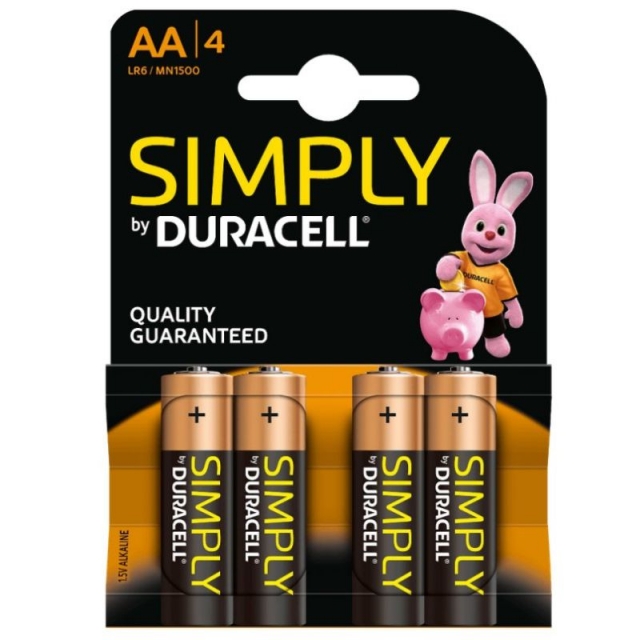 Comprar Pilas Duracell Simply AA LR6 Alcalinas Pack 4 uds
