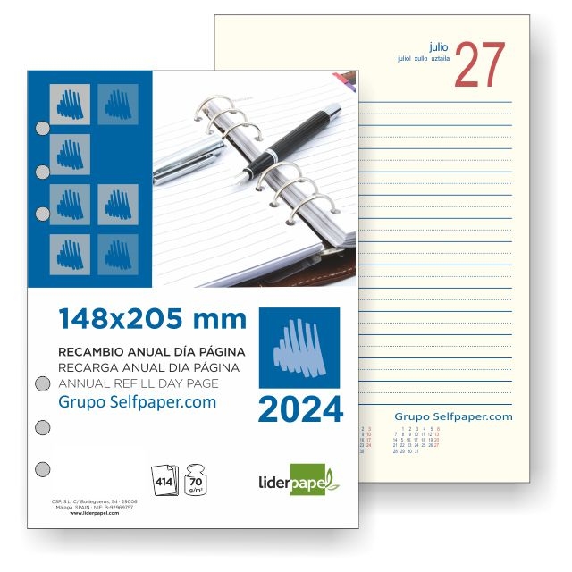 Comprar Recambio Agenda 6 anillas Dia pagina 2022 - 14x21 cms