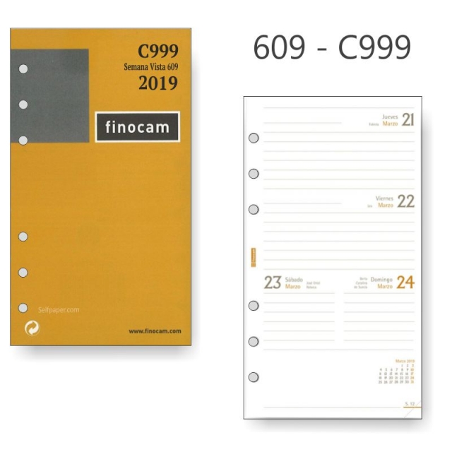 Comprar C999 Recambio Agenda Finocam C999 Semana vista 609 - 2019