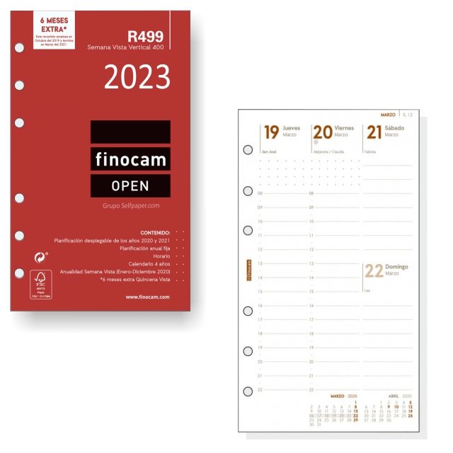 Comprar Recambio Agenda Finocam Open R499 Semana vista 400 - 2023