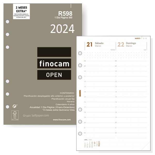 Comprar Recambio Agenda Finocam Open 598 Dia Pagina - 6 anillas 2022