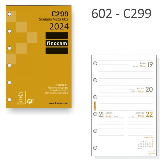 Comprar Recambio Agenda Finocam 602, C299 Semana vista, 2022