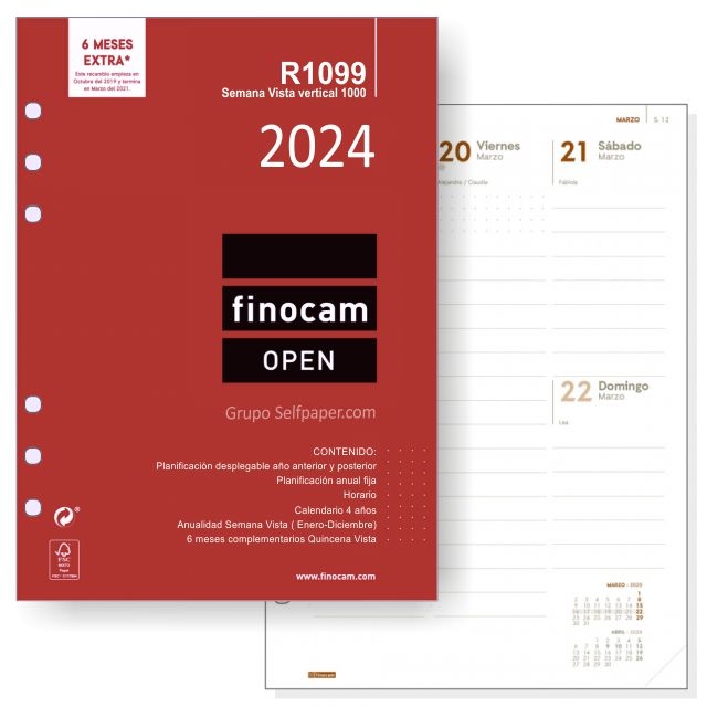 Comprar R1099, Recambio Agenda Finocam Open, Semana Vista, 2022