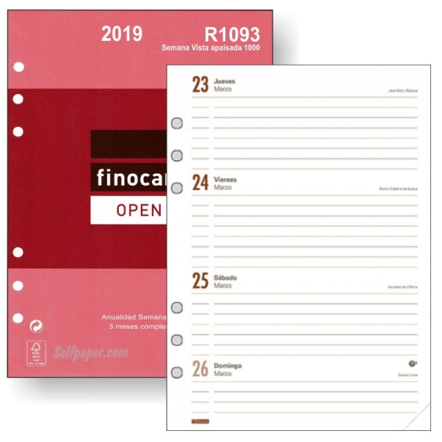 Comprar Recambio Agenda Finocam R1093 Semana vista - Apaisada - 2019