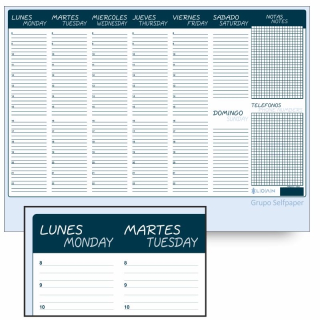 vade semanal sobremesa, planning calendario hojas