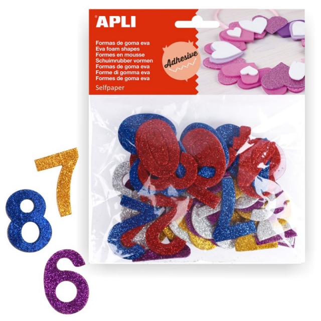 Comprar Números de goma eva adhesivos con purpurina, Apli