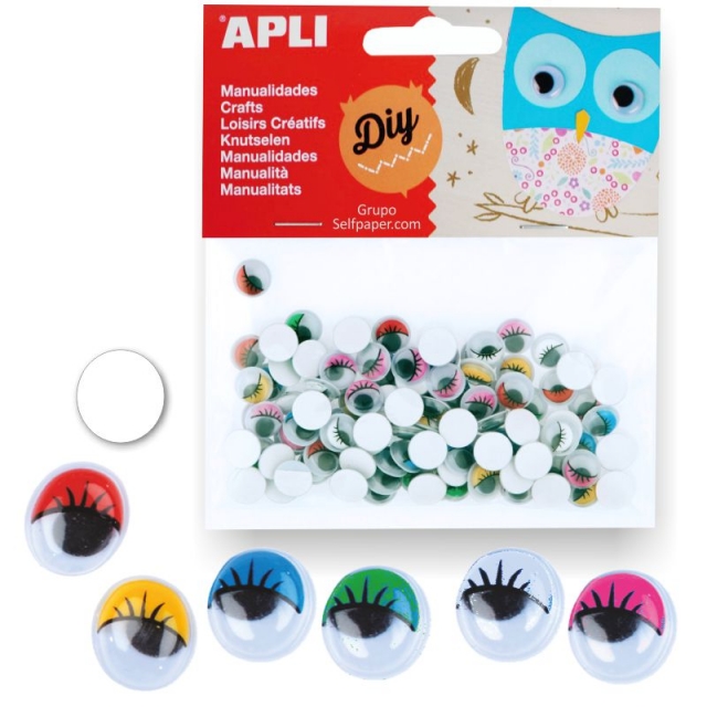 Comprar Ojos Móviles de colores, con Pestañas, Adhesivos. Pte.100