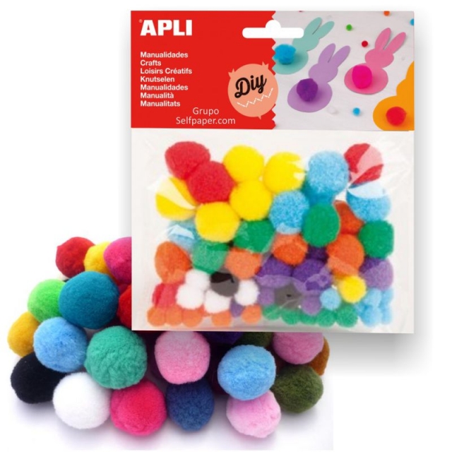 Pompones de colores Apli 78 Uds. - para manualidades.