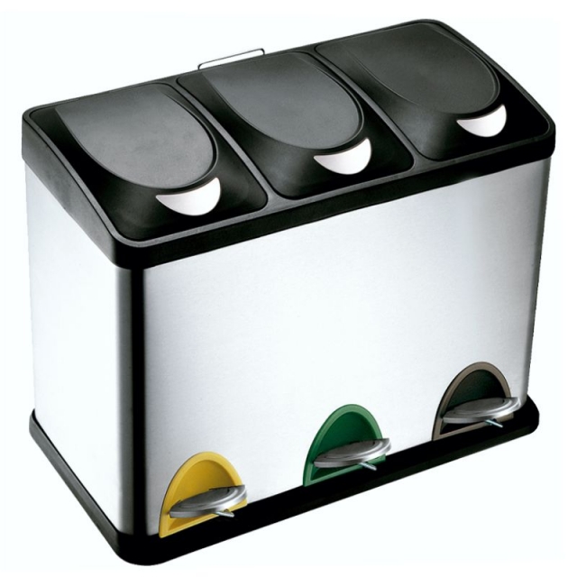 Cubo de basura triple, 3 x 10 litros, Cubo acero inoxidable