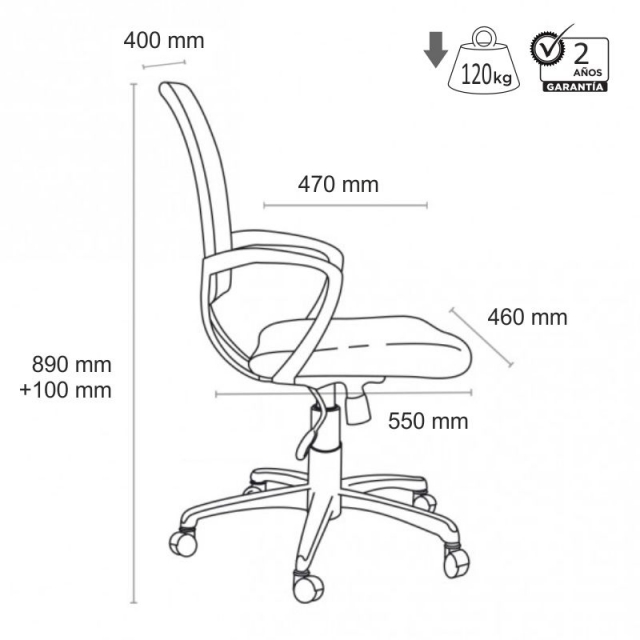 dimensiones silla oficina gris qconnect kf19017