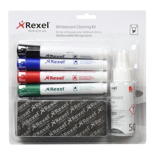 Comprar kit pizarra blanca spray limpieza, rotuladores y borrador