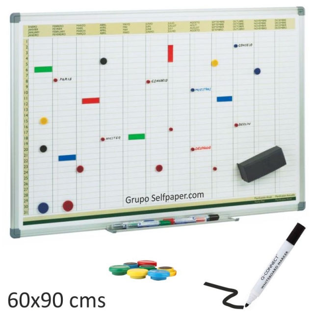 Comprar Pizarra Blanca con planning anual 60x90cms magnetica Faibo