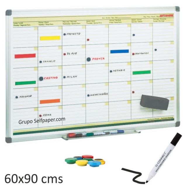 Comprar Pizarra Blanca con Planning Mensual enmarcada 60x90 cms