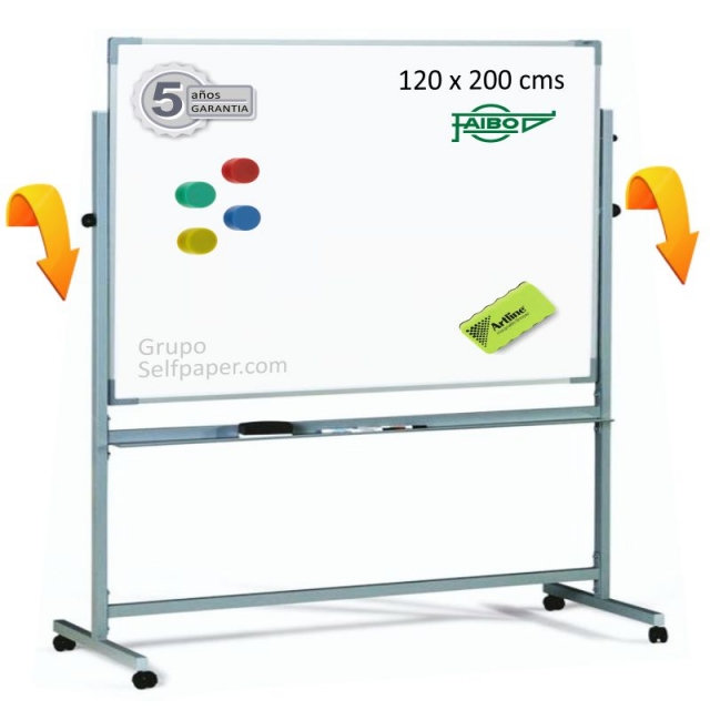 Comprar Pizarra blanca dos caras volteable 120x200 cms, magnética
