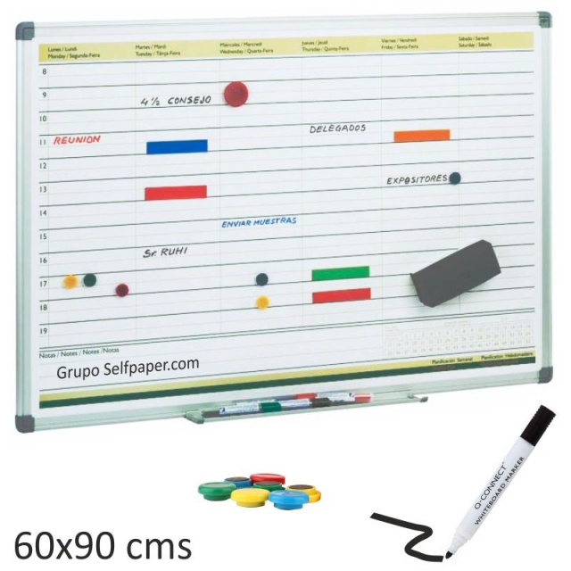 Comprar Pizarra blanca semanal, con planificación, planning 60x90