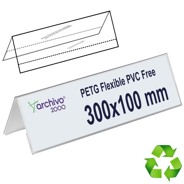 Comprar Portanombres Triangulares flexibles PETG sin PVC , 85x300mm