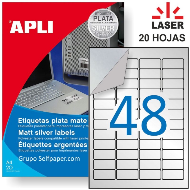 apli 10066 etiquetas poliester plata mate 48 hoja