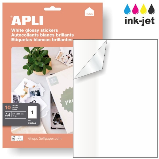 Comprar Papel A4 adhesivo impresora inkjet glossy brillante Apli
