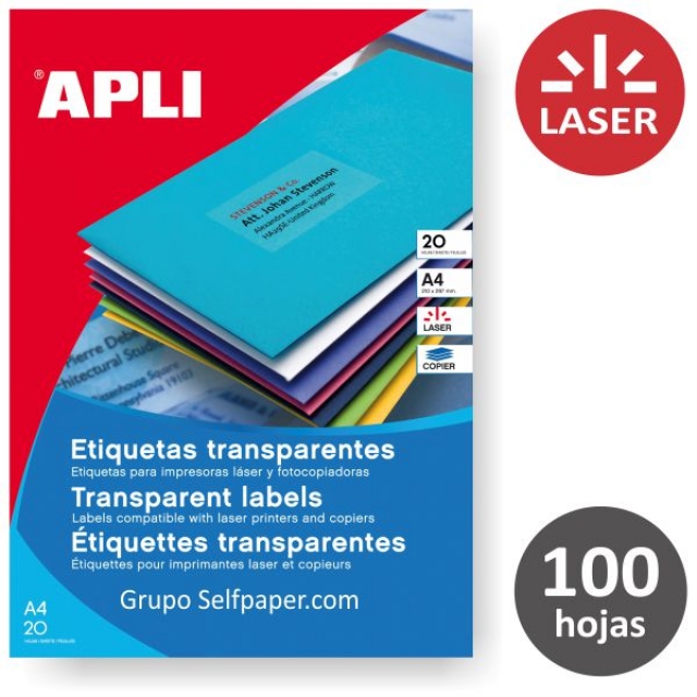 apli 11919, etiquetas transparentes a4 adhesivas l