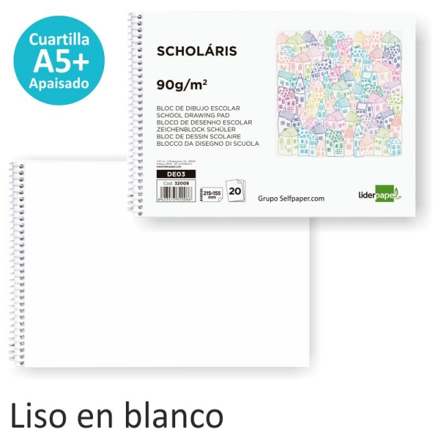 Block de Dibujo Din A5, Cuartilla, pequeño, Liso 20 hojas