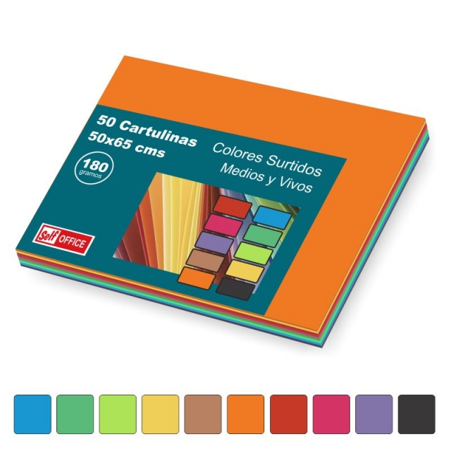 Comprar Cartulinas 50x65 cm grandes en Pack 50 colores vivos