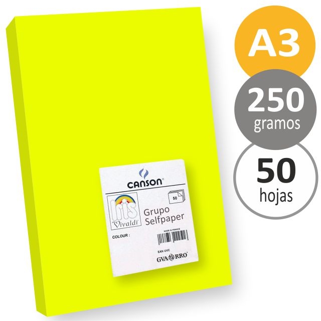 Comprar Cartulinas Din A3 amarillo Fluorescente neón 250 grs, 50 hjs