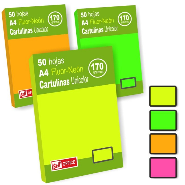 Comprar Cartulinas Din A4 colores tipo Fluorescentes 50 hjs unicolor