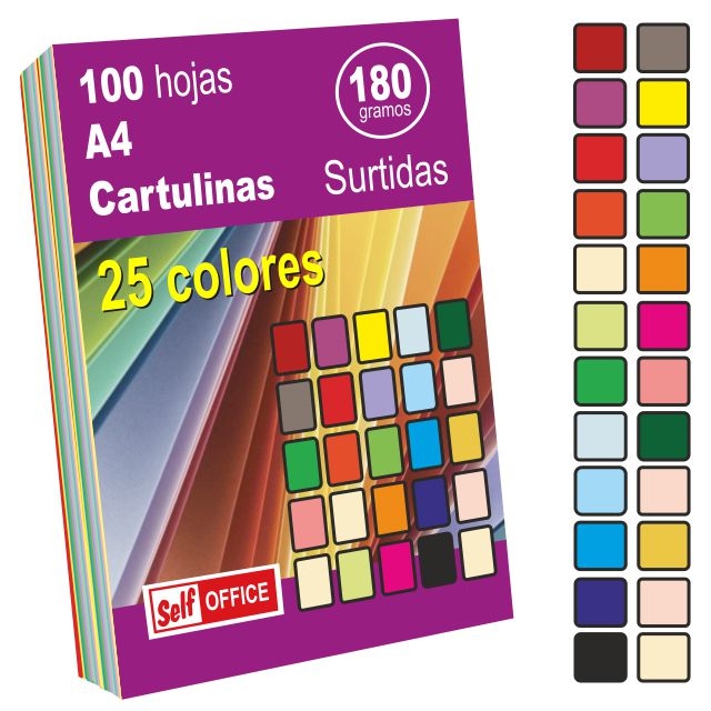 Comprar Cartulinas Din A4, folio, de 25 colores surtidos. 100 hojas