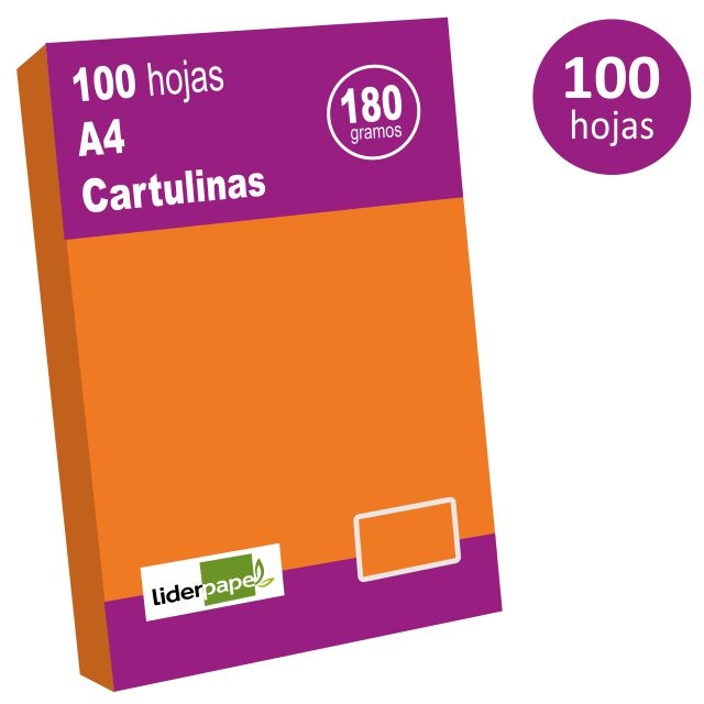 Comprar Pack 100 cartulinas folio, Din A4 180 gramos, color Naranja