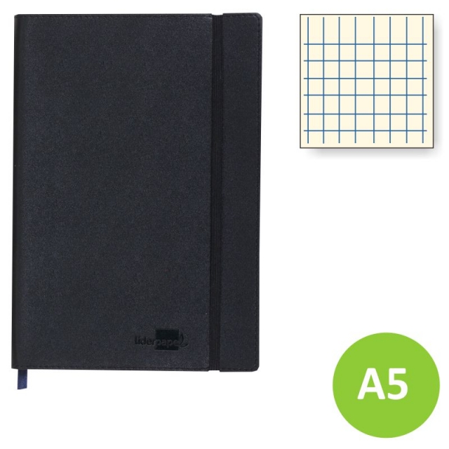 Comprar Cuaderno libreta cosida, diario, con goma A5 cuadros Negro