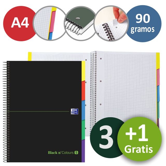 cuaderno oxford con separadores black n colours