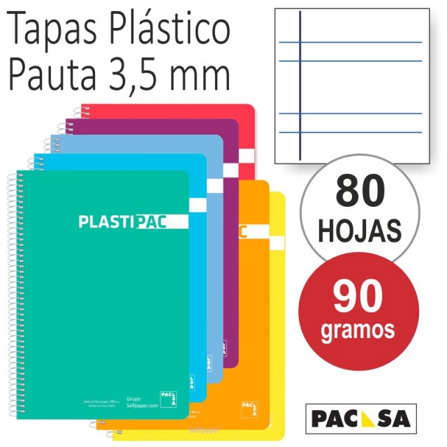 cuaderno plastipac 2 rayas 35 pauta ancha plastico